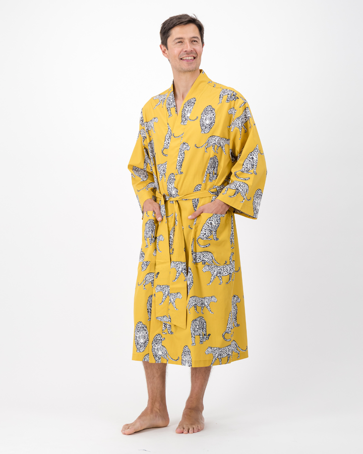 Adults Kimono - Mono Leopard on Mustard
