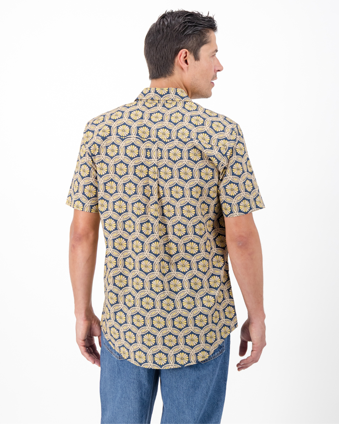 Mens Holiday Shirt - Geo Floral on Navy