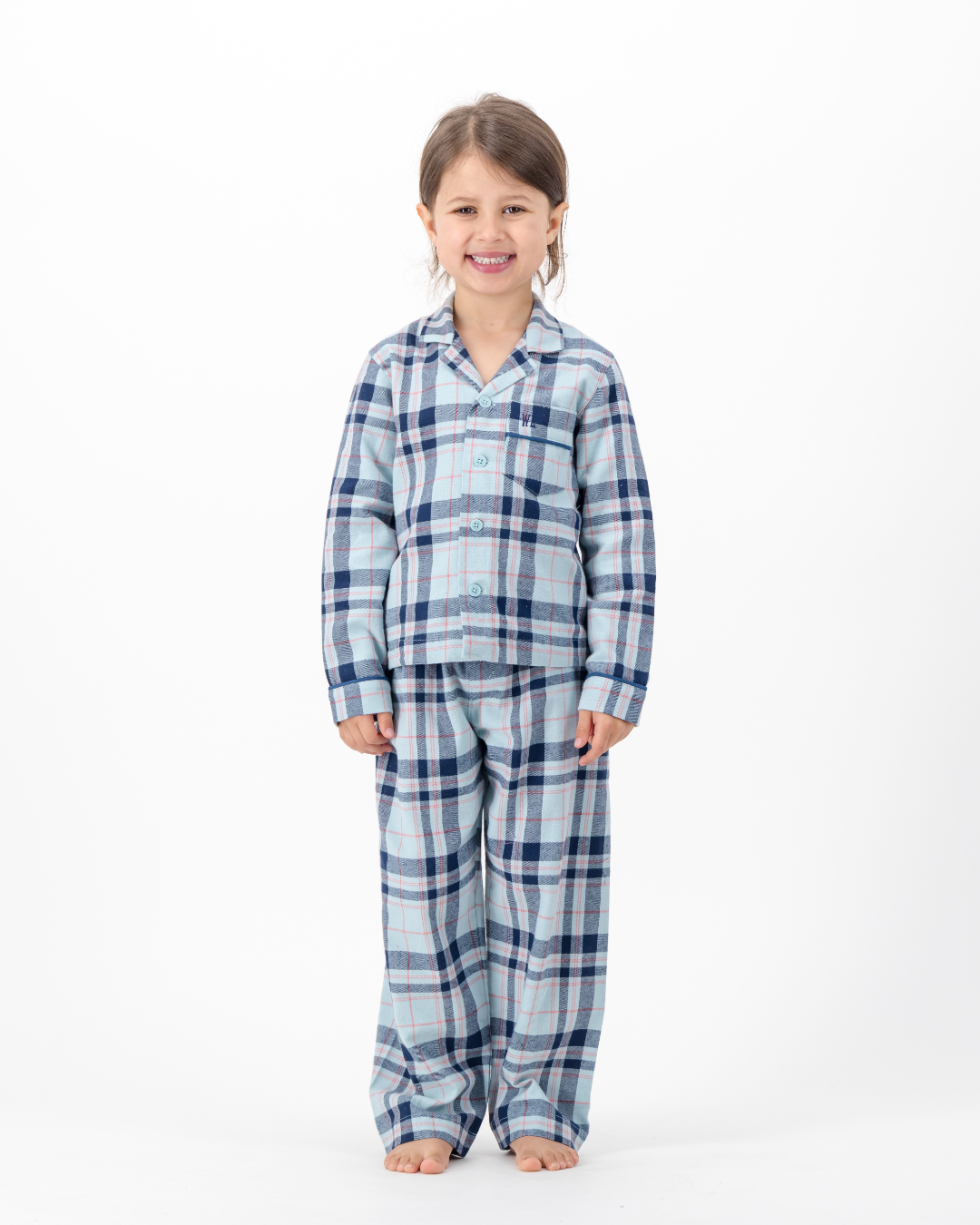 Kids Long Pyjama with Revere Collar - Billy on Turquoise