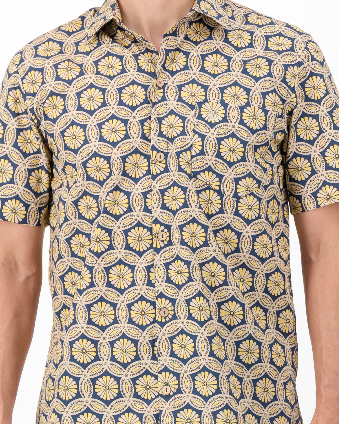 Mens Holiday Shirt - Geo Floral on Navy
