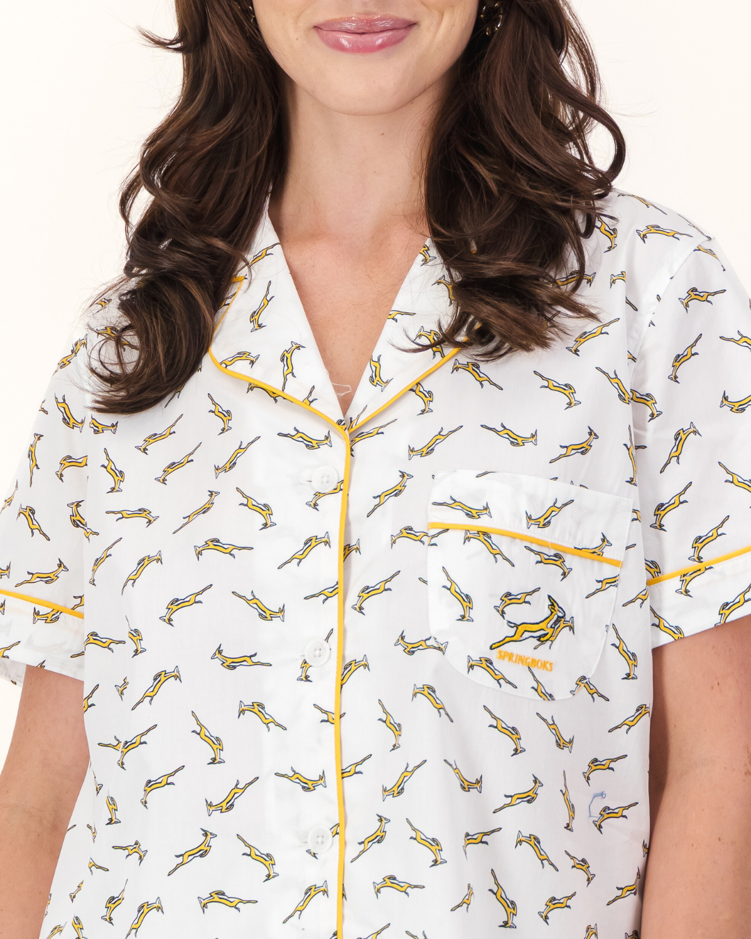 Womens Short Pyjamas - Custom Springboks Yellow Bok on White