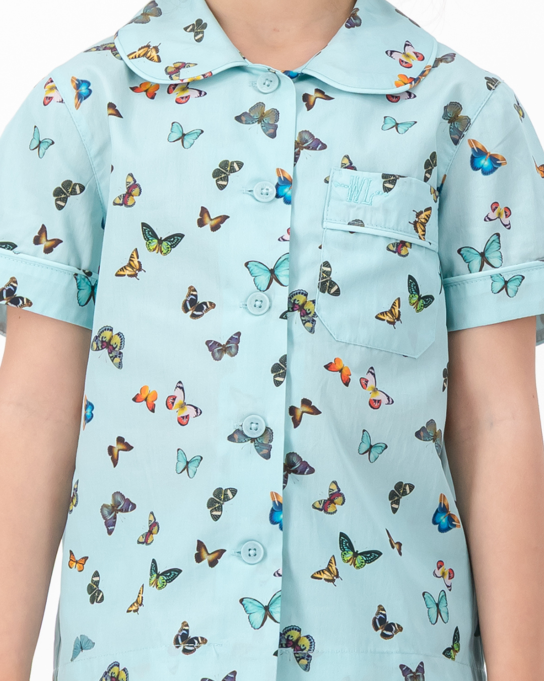 Girls Short Pyjamas - Butterflies on Blue