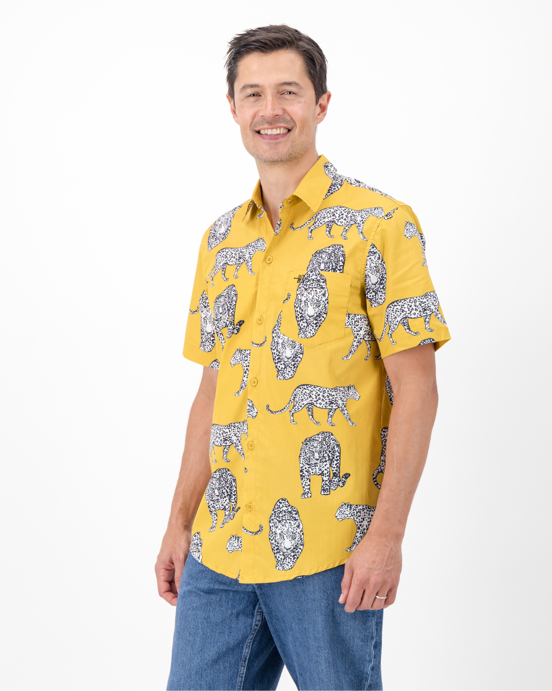 Mens Holiday Shirt - Mono Leopard on Mustard