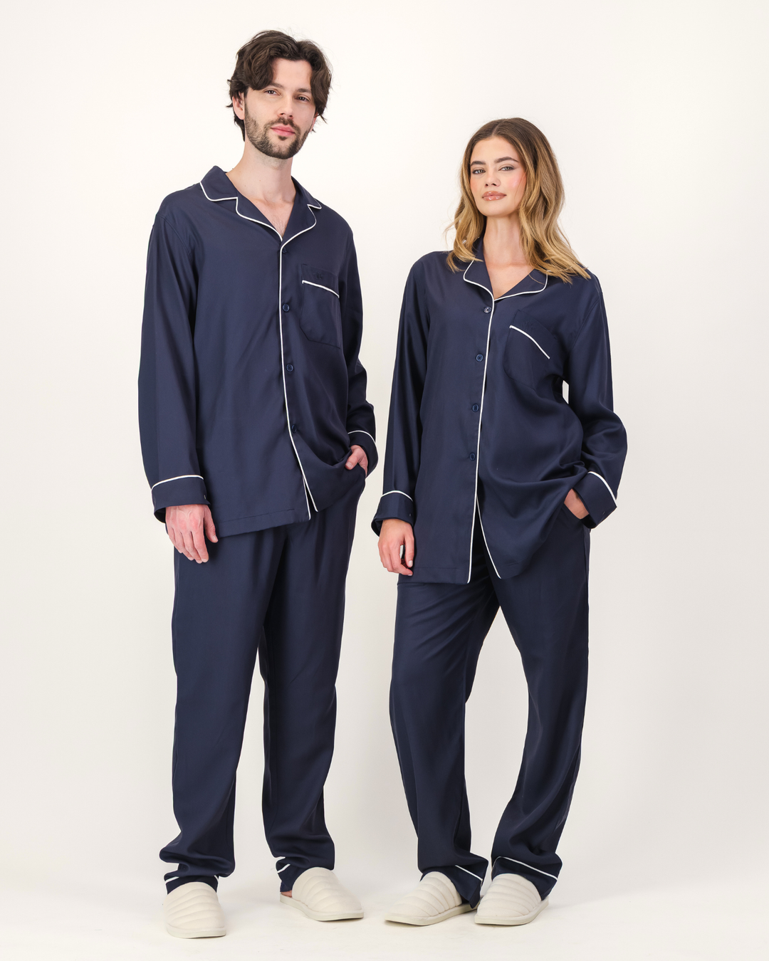 Womens Long Pyjamas - Tencel - Navy