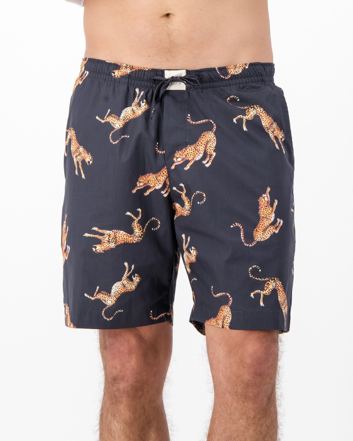 Mens Lounge Shorts - Jumping Cheetah on Charcoal