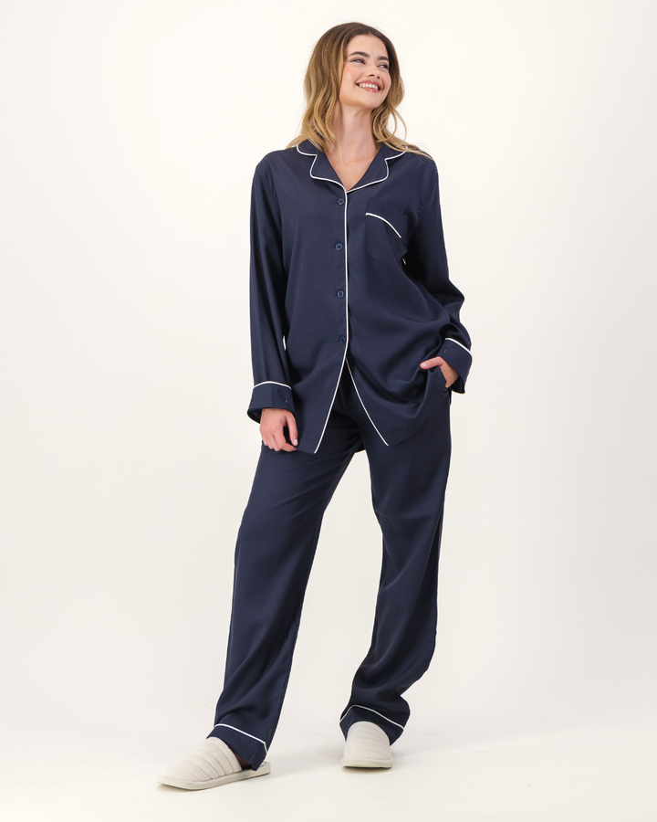 Womens Long Pyjamas - Tencel - Navy