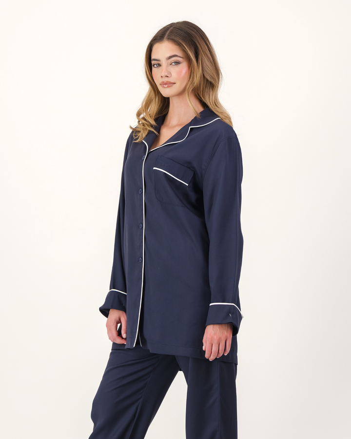 Womens Long Pyjamas - Tencel - Navy