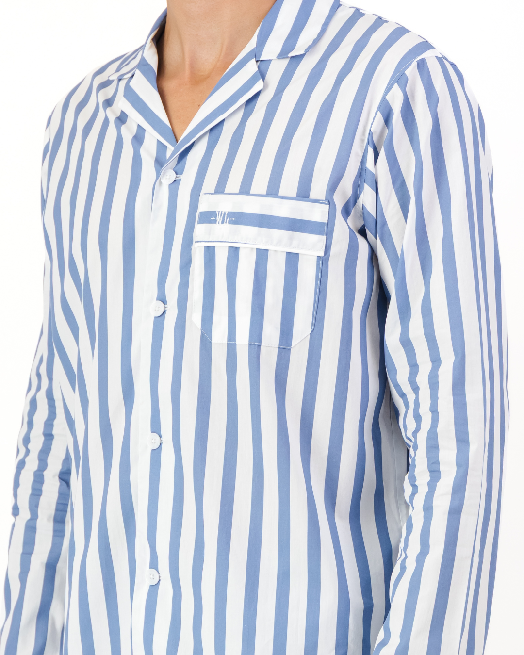 Mens Long Pyjamas - Beach Stripe on White