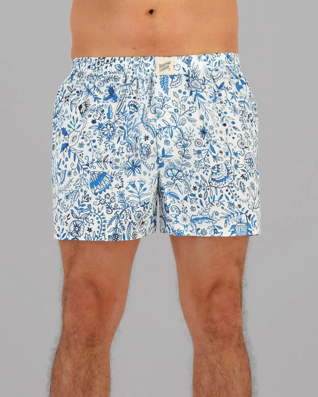 Mens Boxer Shorts - Blue Chandler on White
