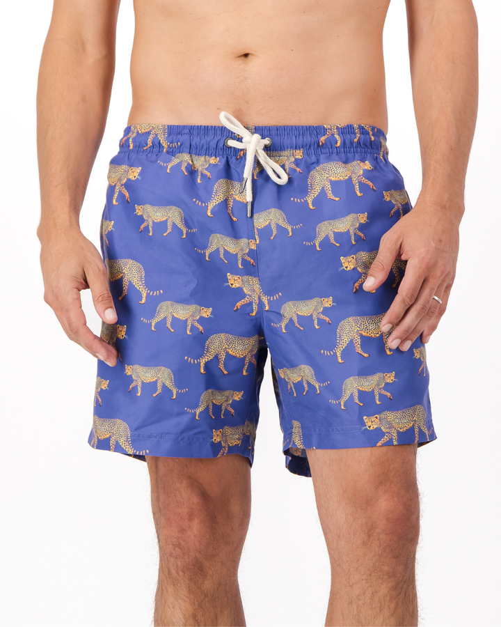 Mens Swim Shorts - Cheetahs on Blue