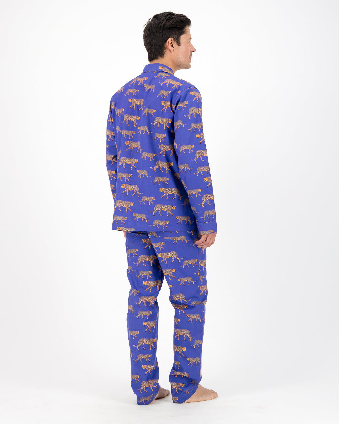 Mens Long Pyjamas - Cheetahs on Blue