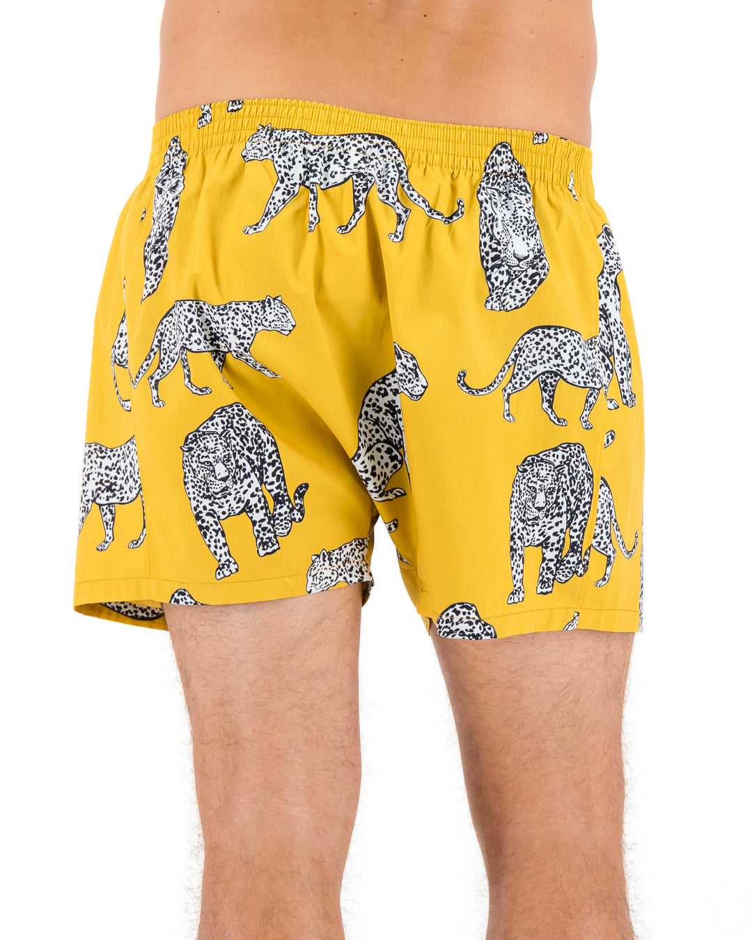 Mens Boxer Shorts - Mono Leopard on Mustard