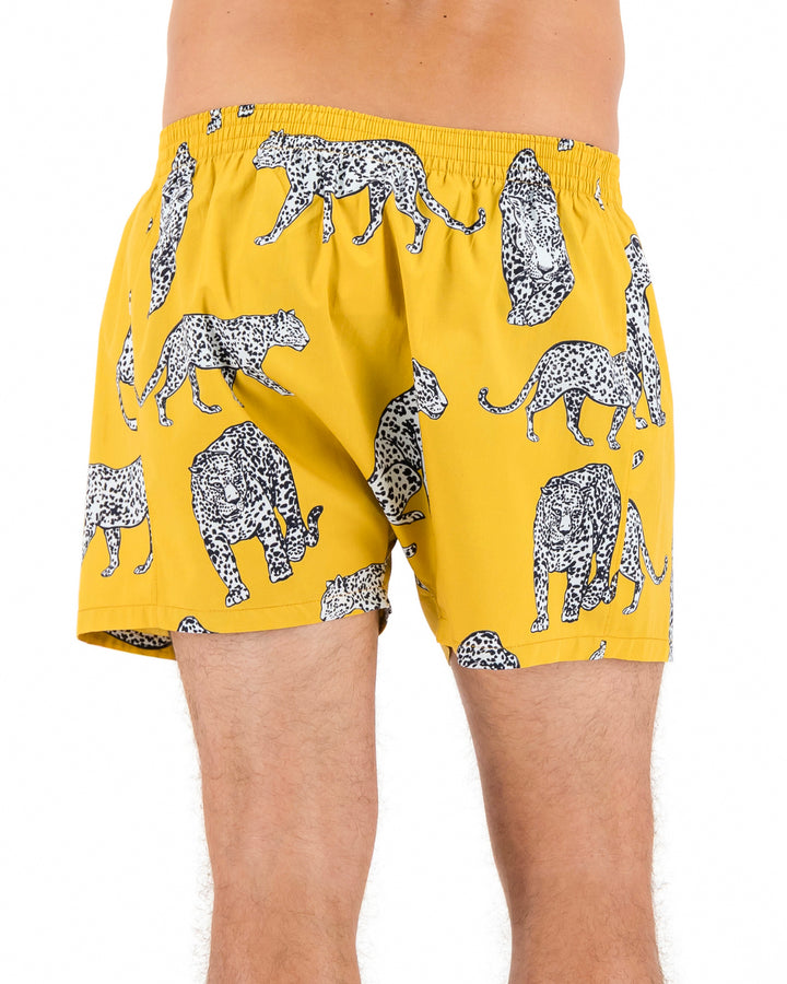 Mens Boxer Shorts - Mono Leopard on Mustard