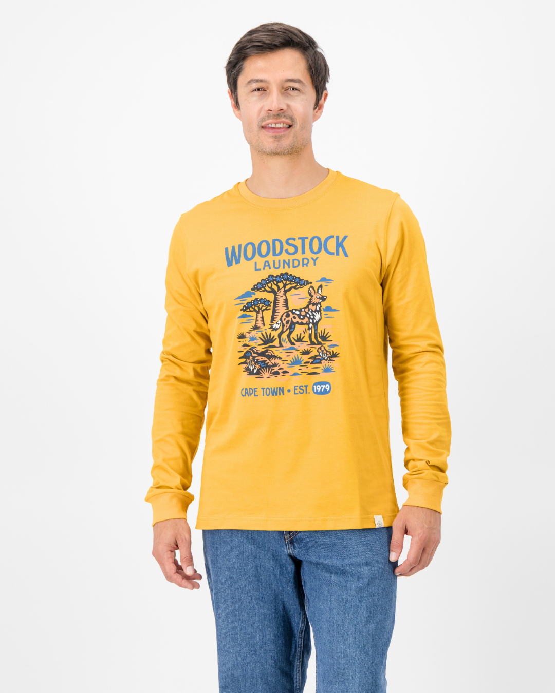 Mens Long-Sleeve T-Shirt - Wild Dog on Mustard