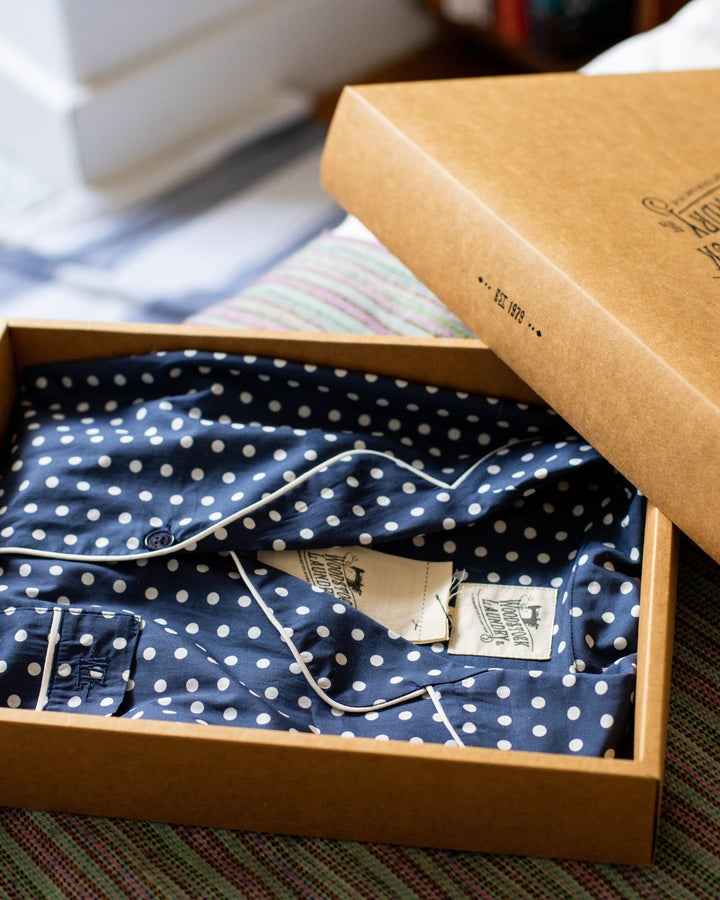 Womens Long Pyjama - White Polka Dot On Navy