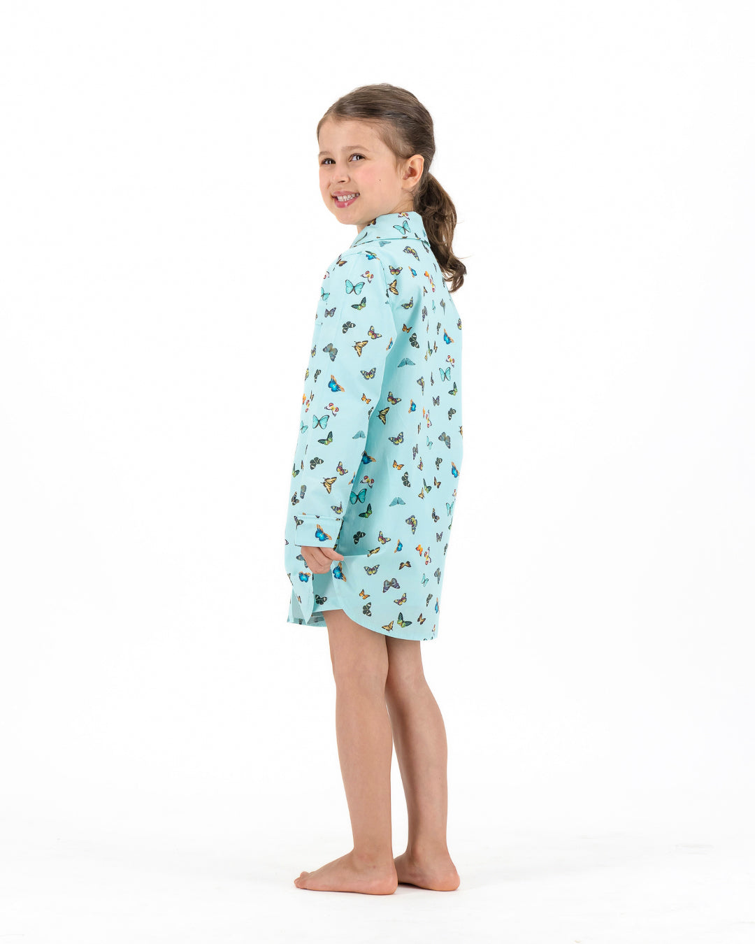 Girls Long Sleeve Sleepshirt and Shorts Set - Butterflies on Blue