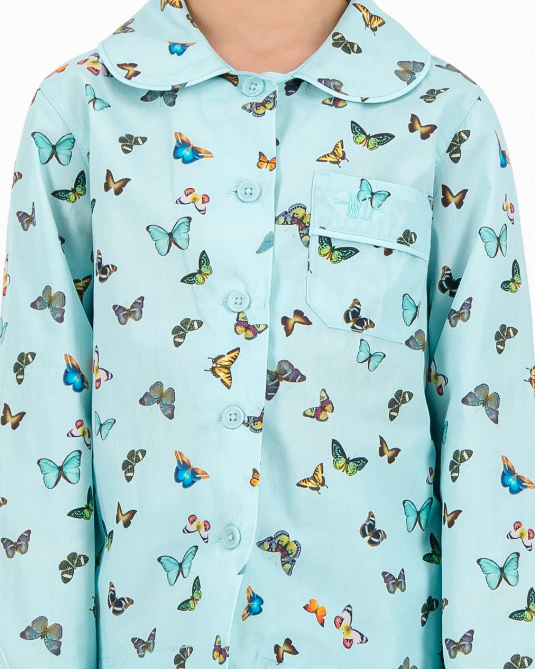 Girls Long Pyjamas - Butterflies on Blue