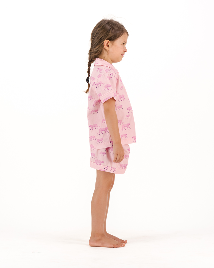 Girls Short Pyjamas - Pink Cheetahs on Pink