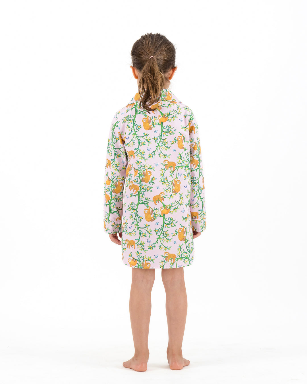 Girls Long Sleeve Sleepshirt and Shorts Set - Sloths and Blue Butterflies on Pink