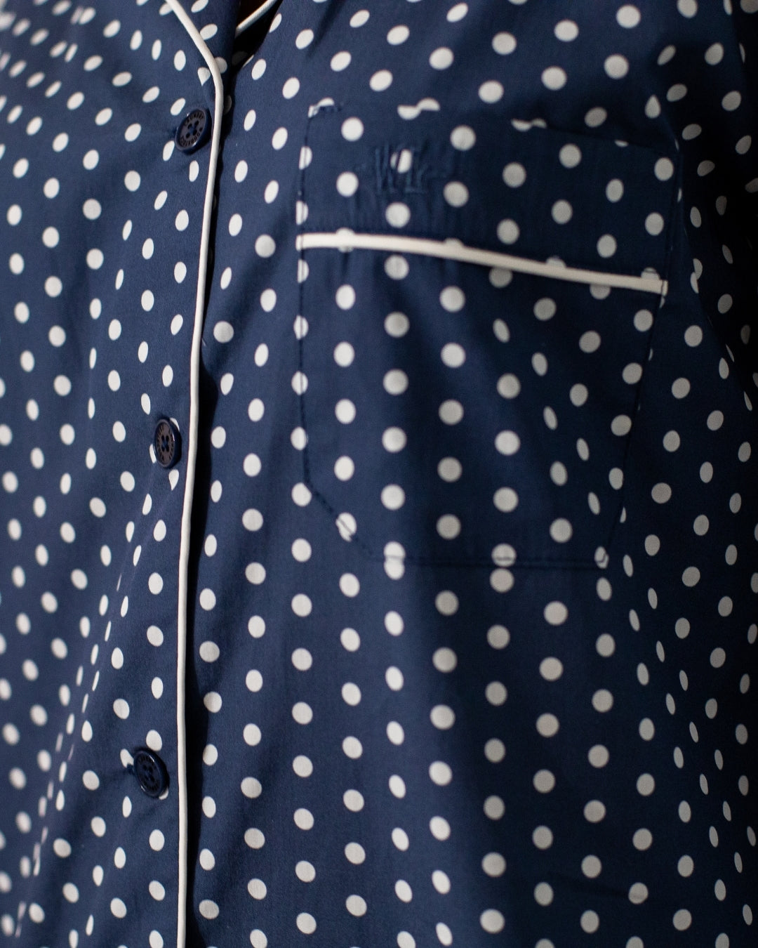 Womens Long Pyjama - White Polka Dot On Navy