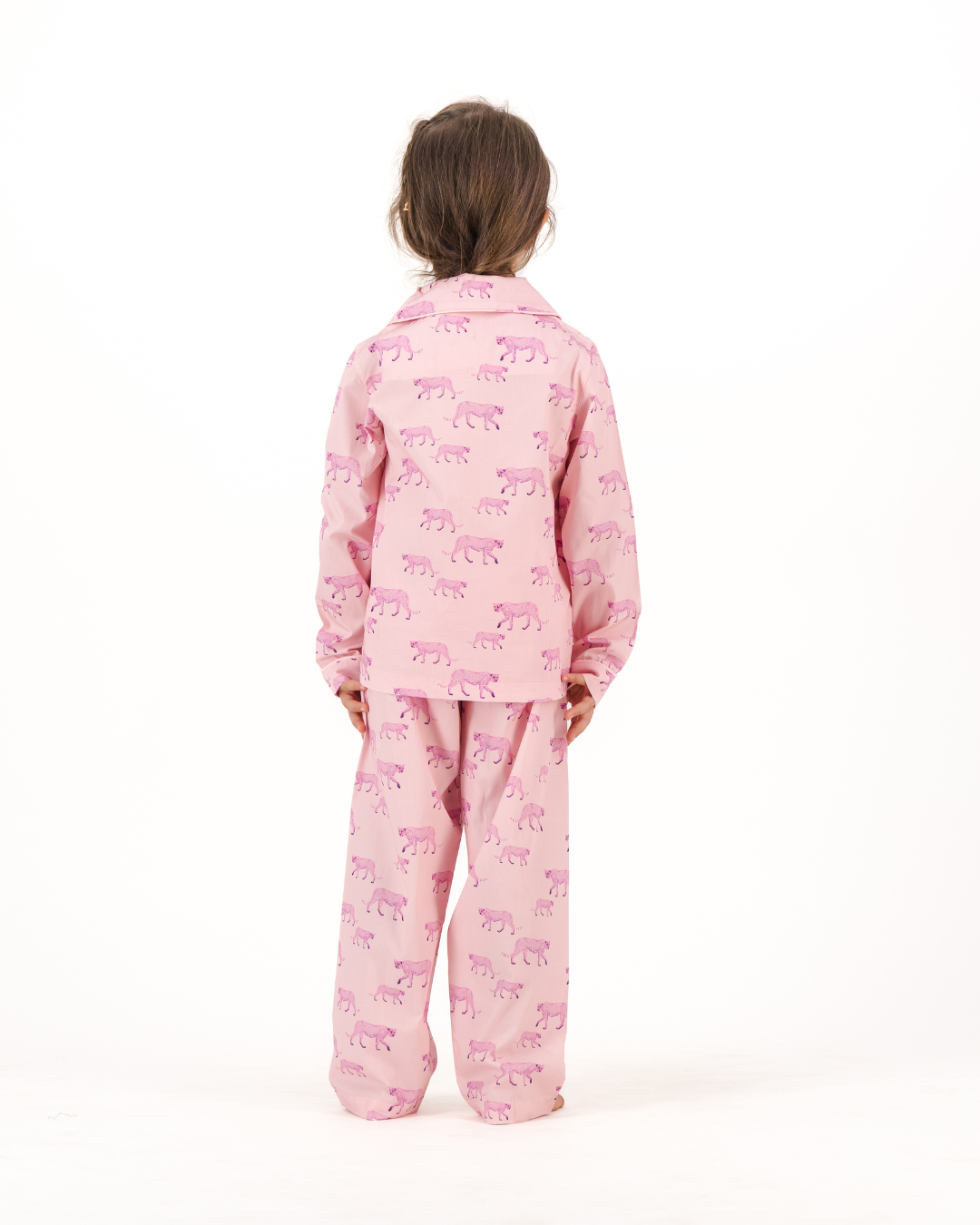 Girls Long Pyjamas - Pink Cheetahs on Pink