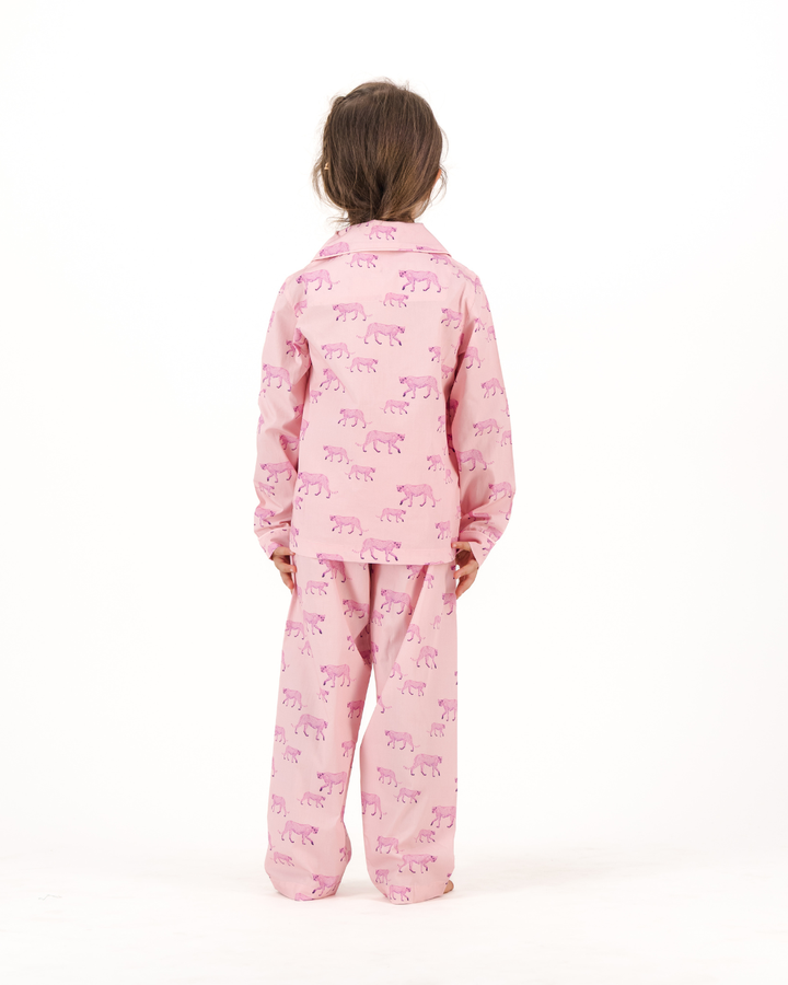 Girls Long Pyjamas - Pink Cheetahs on Pink
