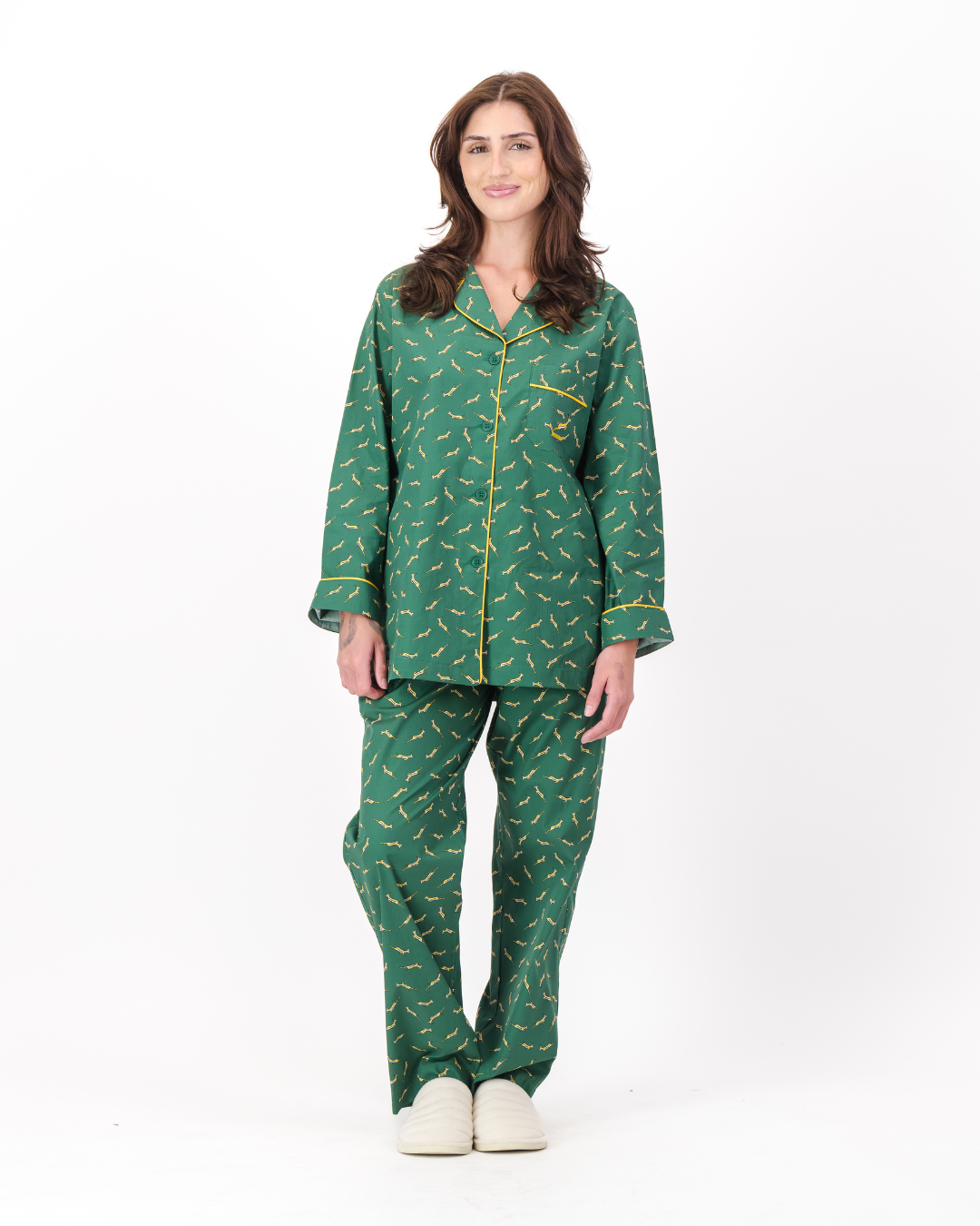 Womens Long Pyjamas - Custom Springboks Yellow Bok on Green