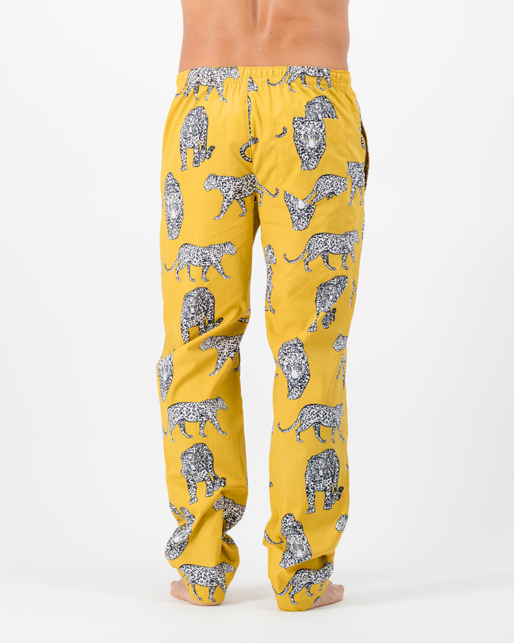 Mens Lounge Pants - Mono Leopard on Mustard