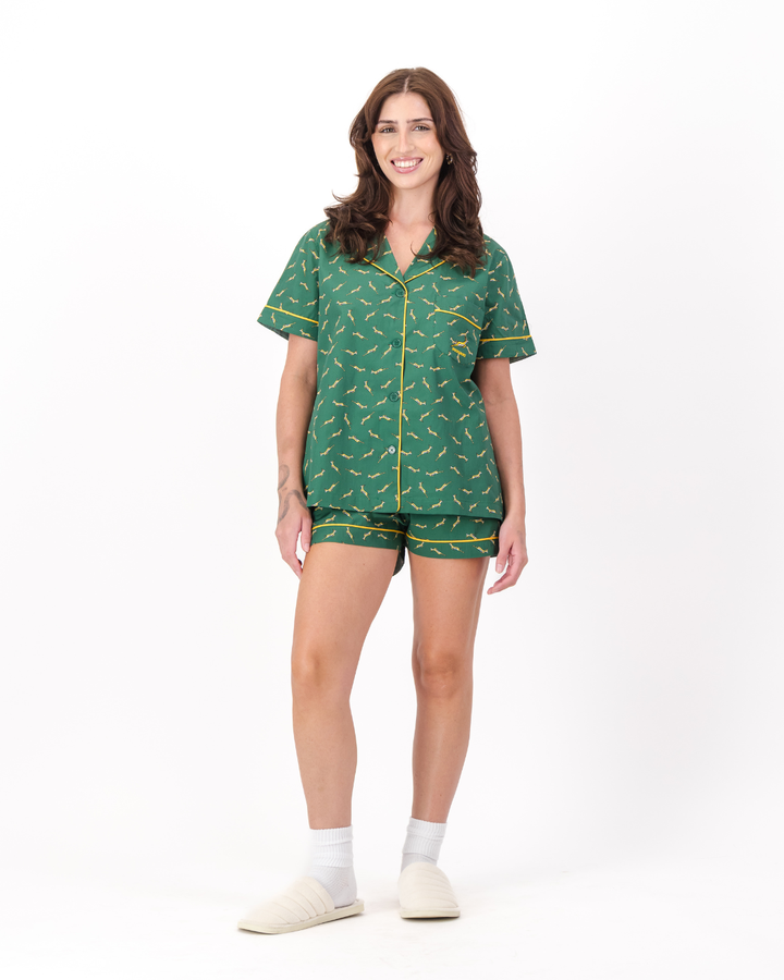 Womens Short Pyjamas - Custom Springboks Yellow Bok on Green