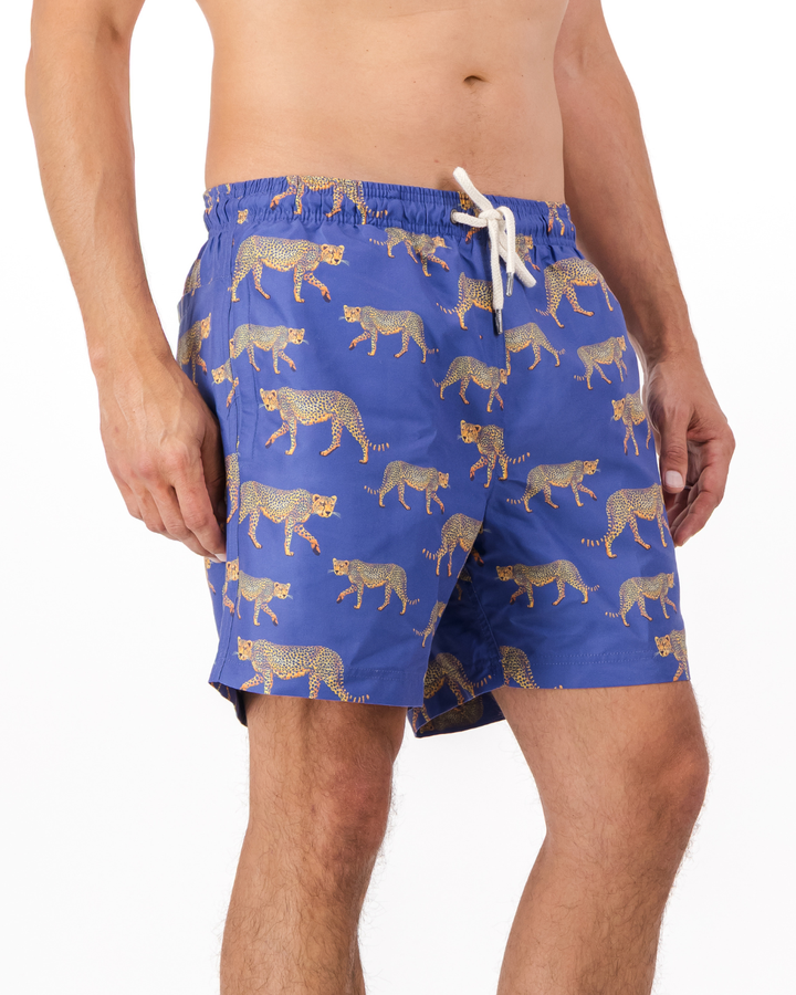 Mens Swim Shorts - Cheetahs on Blue