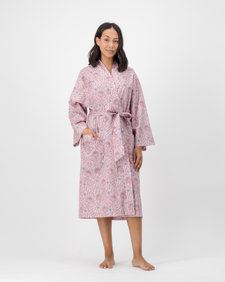 Adults Kimono - Proteas on Pink