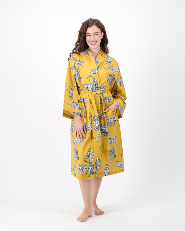 Adults Kimono - Mono Leopard on Mustard