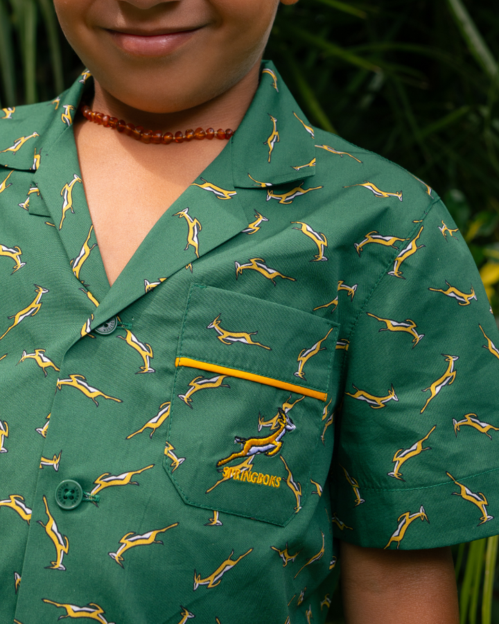 Boys Short Pyjamas - Custom Springboks Yellow Bok on Green
