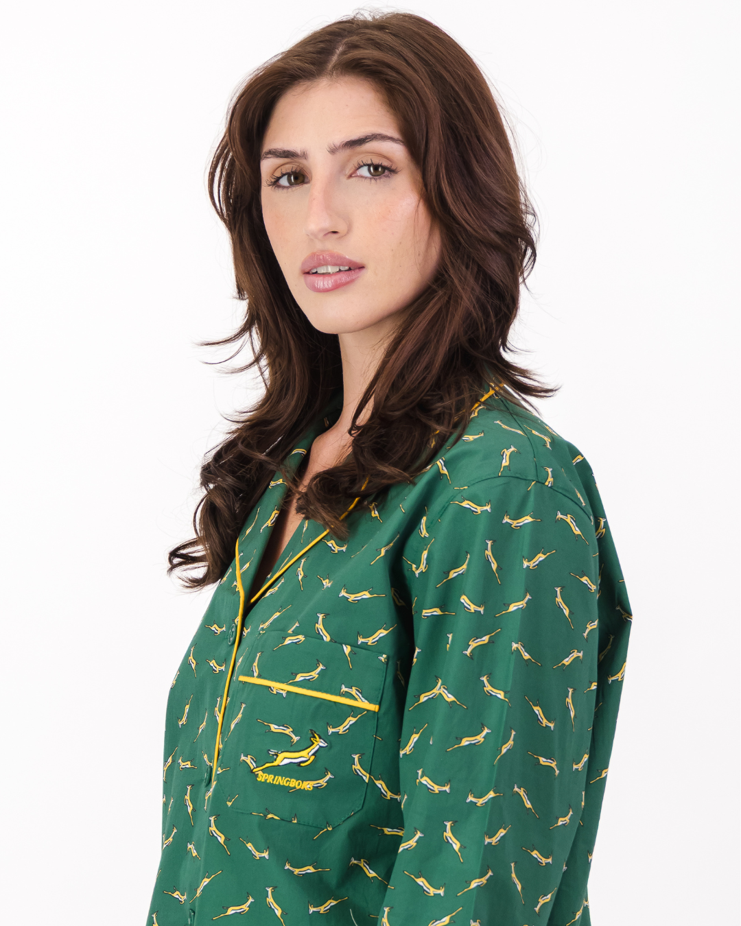 Womens Long Pyjamas - Custom Springboks Yellow Bok on Green