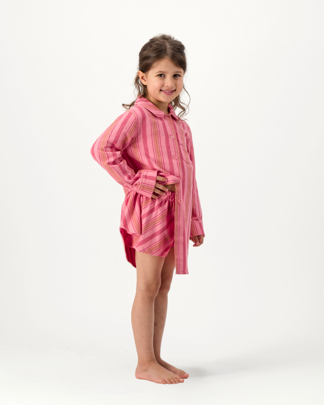 Girls Long Sleeve Sleep Shirt and Shorts Set - Jett on Pink
