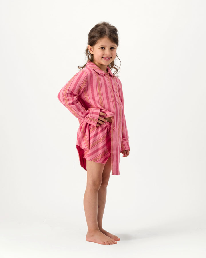 Girls Long Sleeve Sleep Shirt and Shorts Set - Jett on Pink