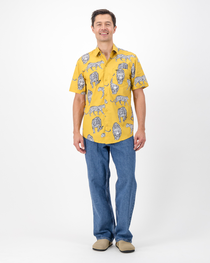 Mens Holiday Shirt - Mono Leopard on Mustard