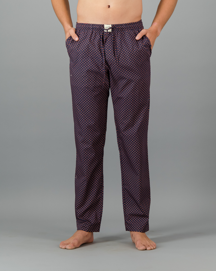 Mens Lounge Pants - Red Poppy Circles on Navy