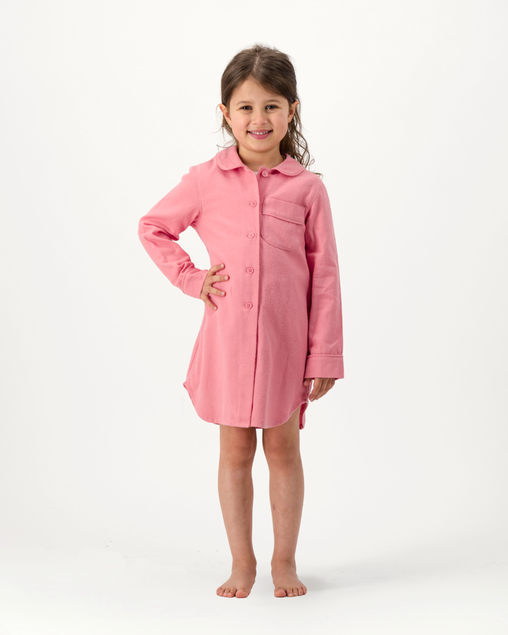 Girls Long Sleeve Sleep Shirt and Shorts Set - Plain Pink