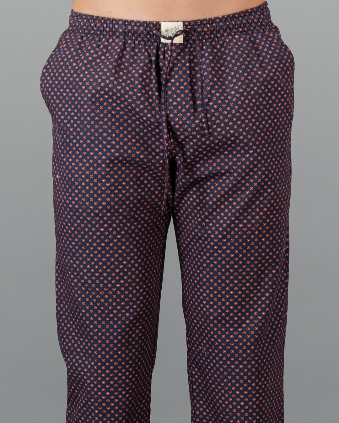Mens Lounge Pants - Red Poppy Circles on Navy