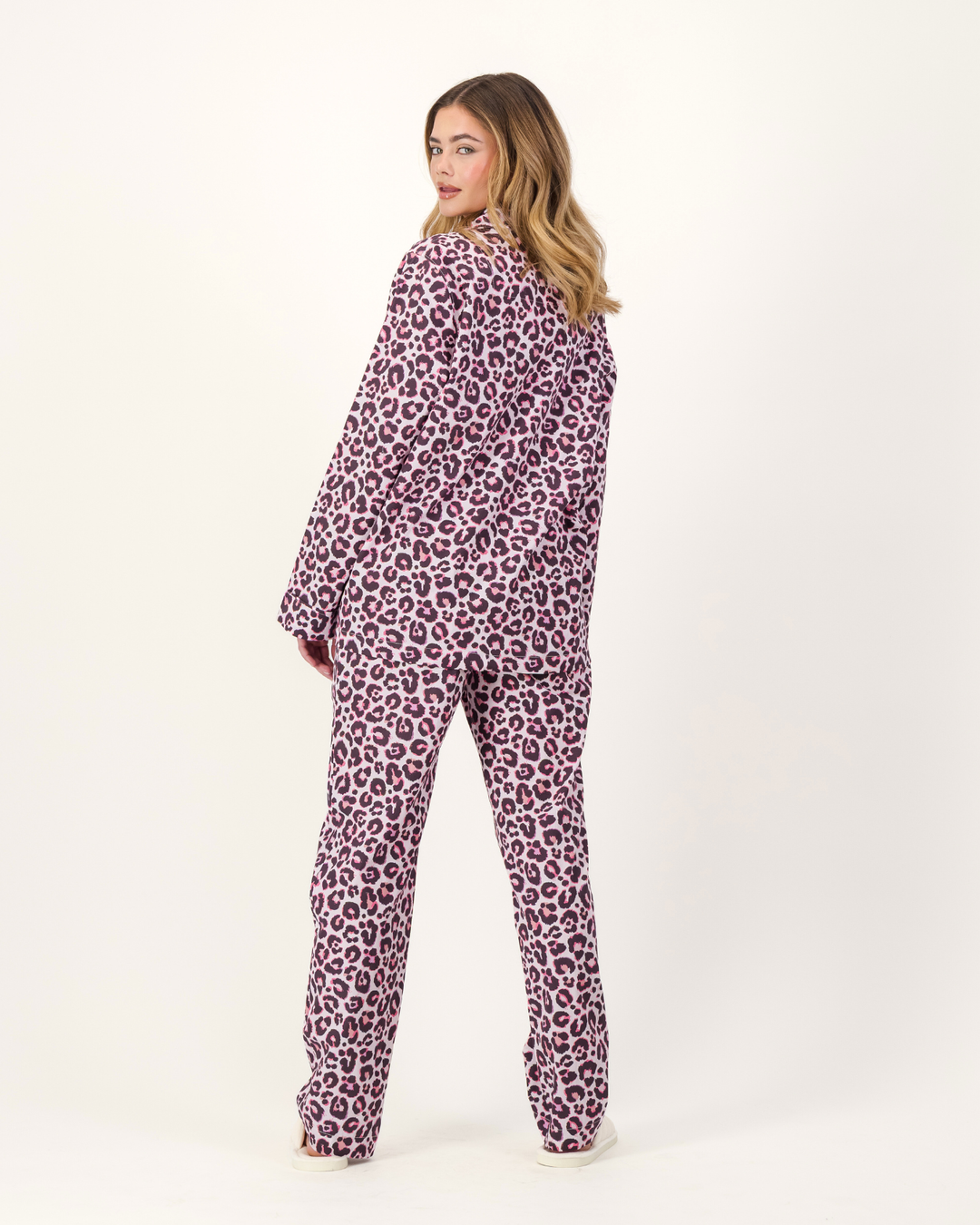 Womens Long Pyjamas - Leopard Skin on Pink