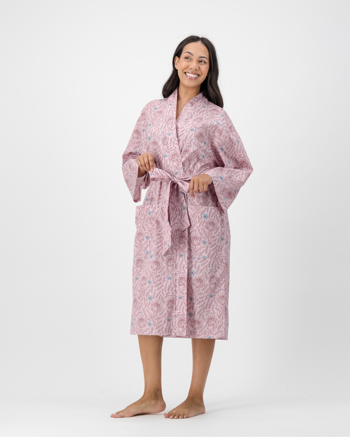 Adults Kimono - Proteas on Pink