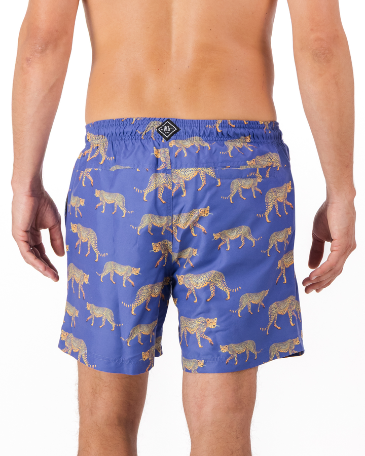Mens Swim Shorts - Cheetahs on Blue