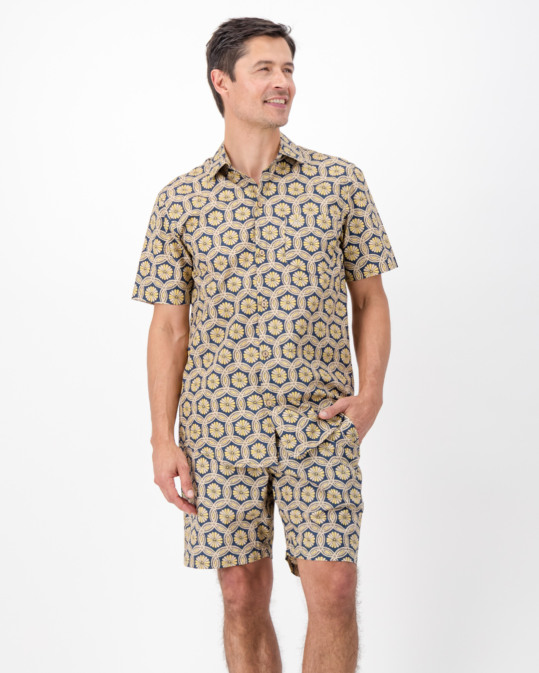 Mens Holiday Shirt - Geo Floral on Navy