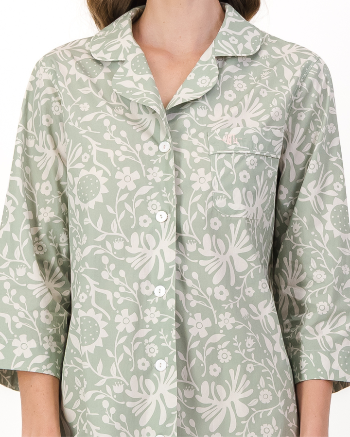 Womens Sleepshirt - Milk Sunflowers on Sage