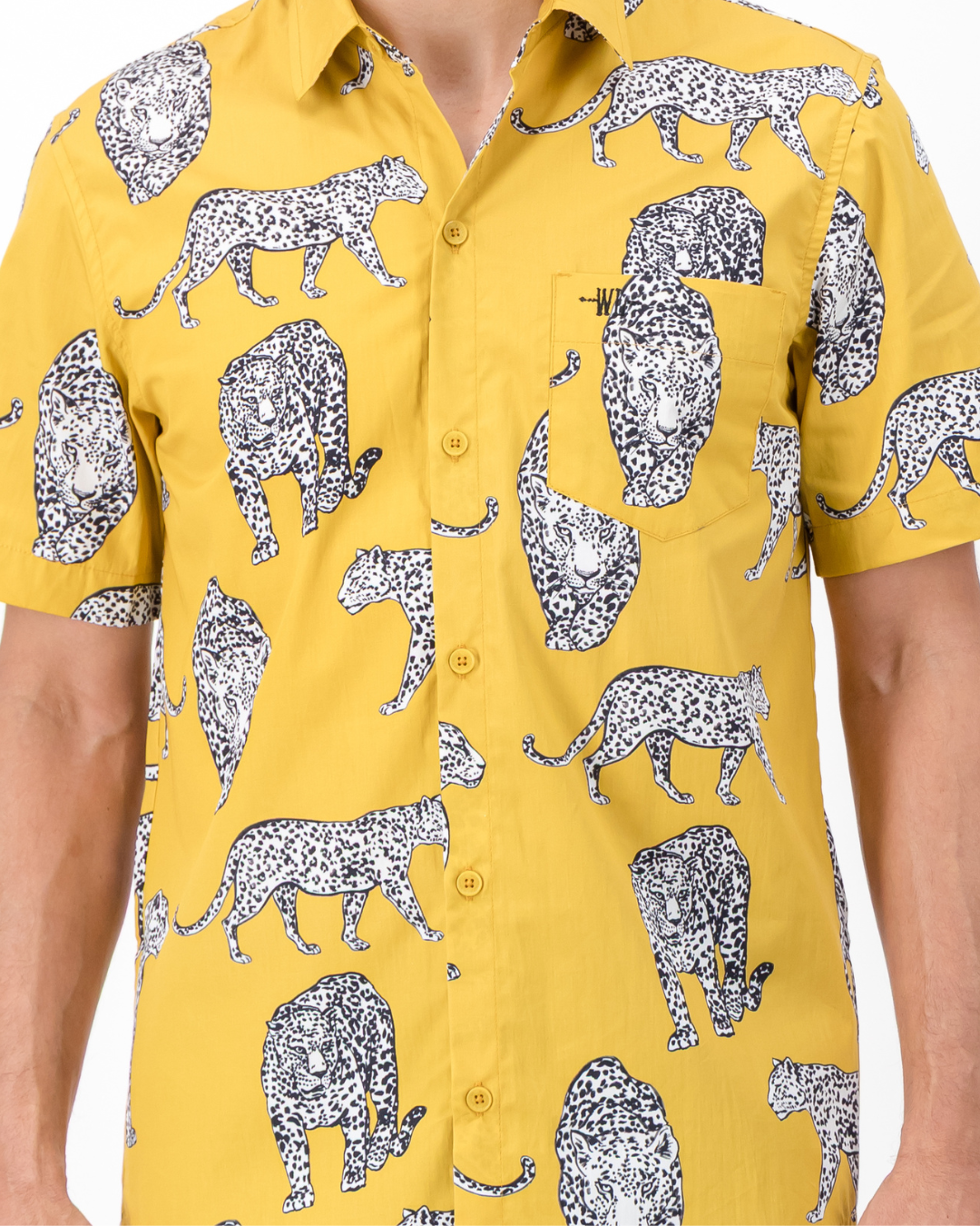 Mens Holiday Shirt - Mono Leopard on Mustard