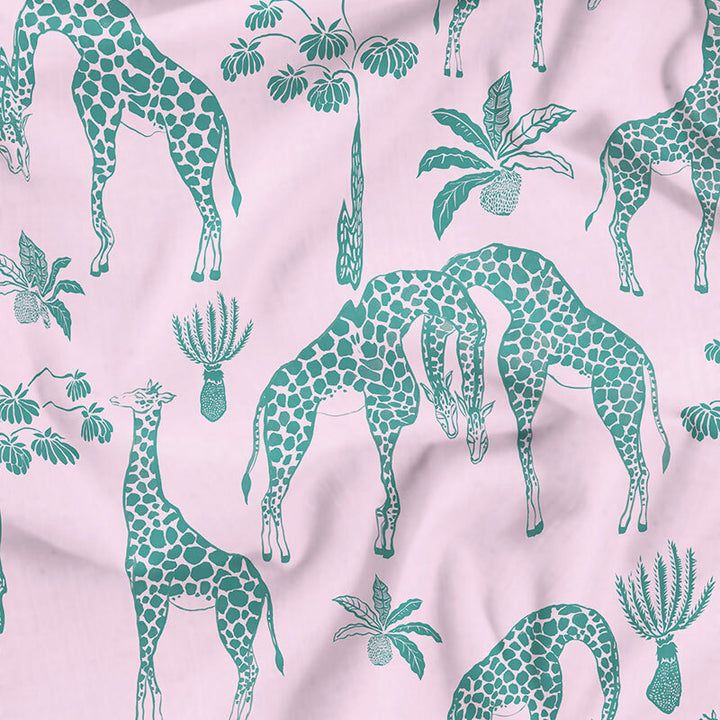 Womens Dressing Gown - Green Giraffes on Pink