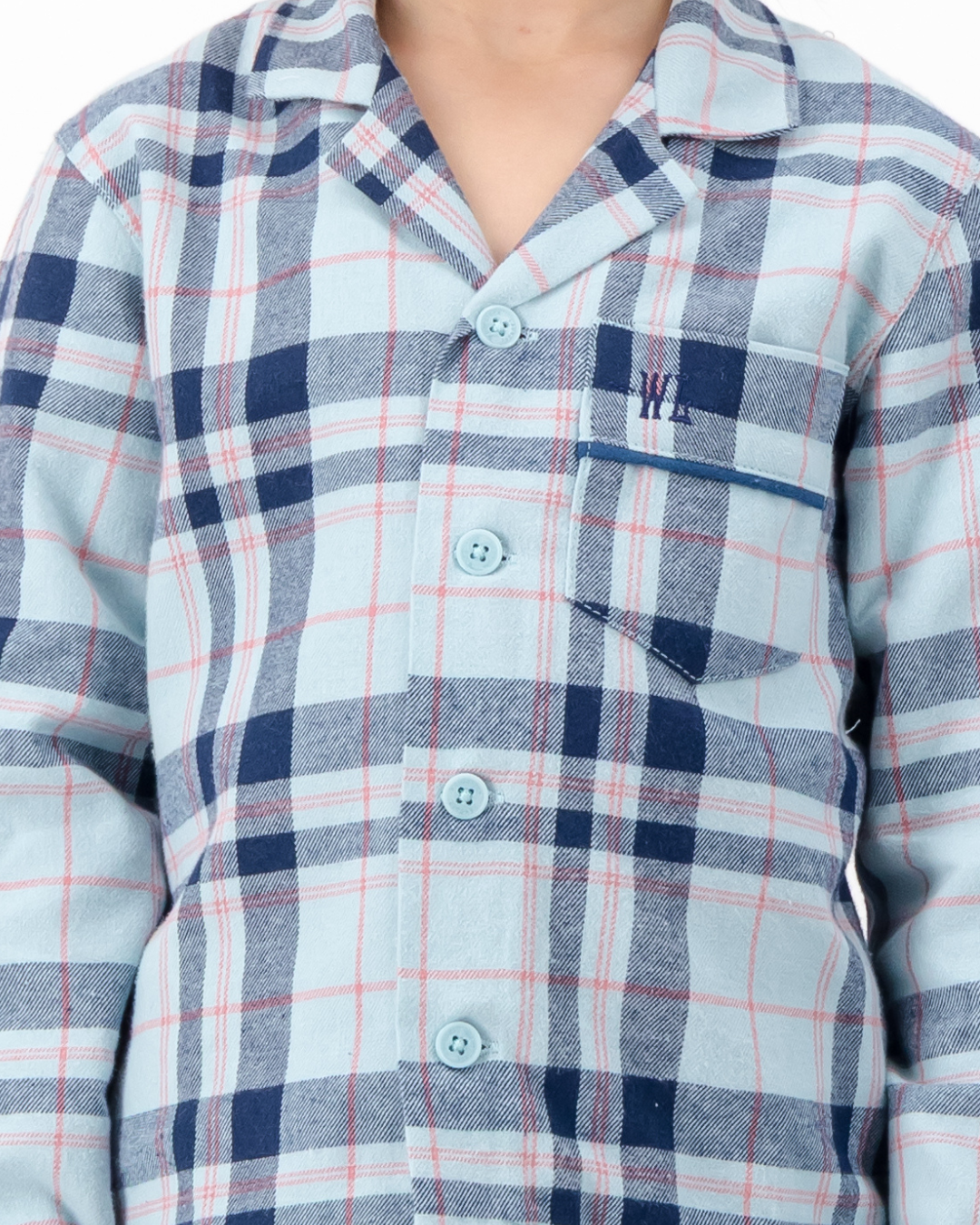 Kids Long Pyjama with Revere Collar - Billy on Turquoise