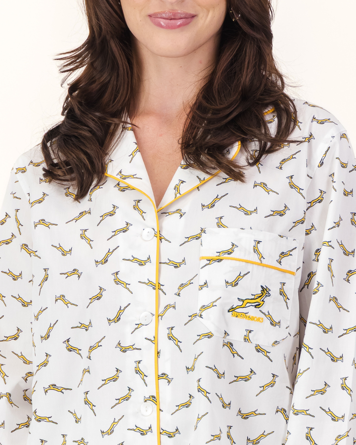 Womens Long Pyjamas - Custom Springboks Yellow Bok on White