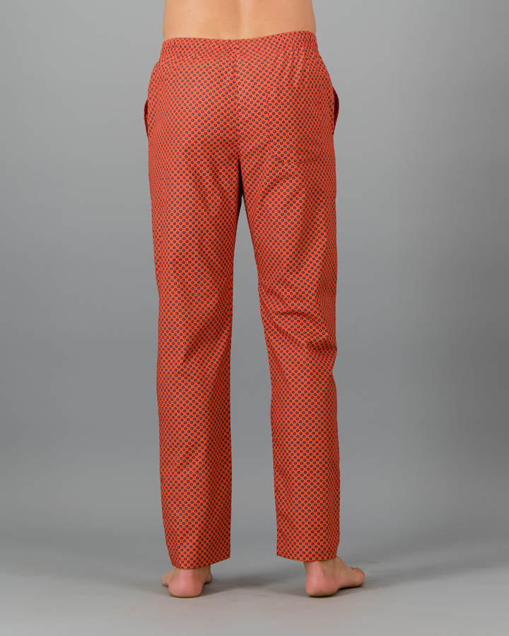 Mens Lounge Pants - Navy Poppy Circles on Red